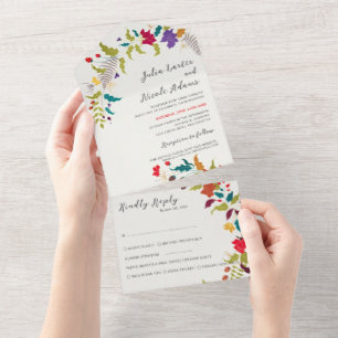 Exotic Woodland Wildflower Wreath Wedding All In One Invitation