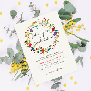 Exotic Woodland Wildflower Wreath Wedding Invitation