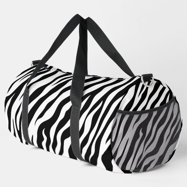 Exotic Zebra pattern Black and White Duffle Bag (Right Corner)