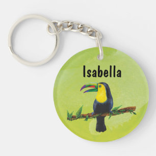 Exotischer Tucan mit grünem Aquarell Hintergrund Key Ring
