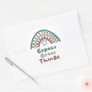 Expect great things motivational boho rainbow classic round sticker