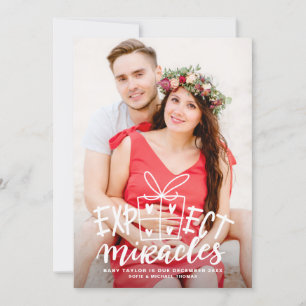 Expect Miracles Lettering Holiday Pregnancy Announcement