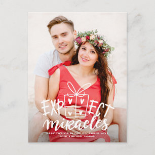 Expect Miracles Lettering Holiday Pregnancy Announcement Postcard