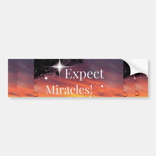 Expect Miracles Sparkle Sunset Inspirational Quote Bumper Sticker (Front)
