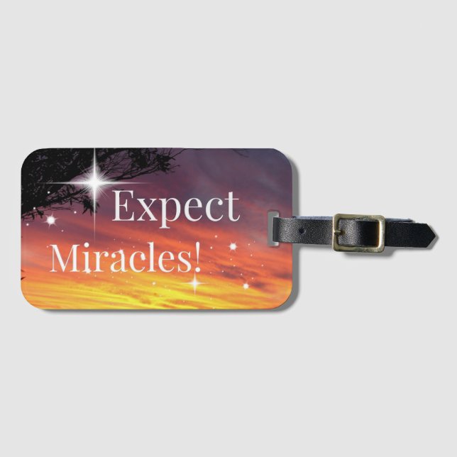 Expect Miracles Sparkle Sunset Inspirational Quote Luggage Tag (Front Horizontal)