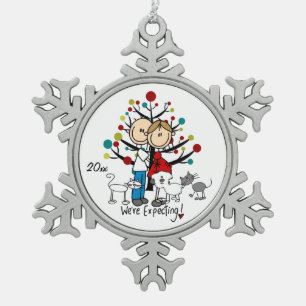 Expectant Couple 2 Cats Dog Snowflake Ornament