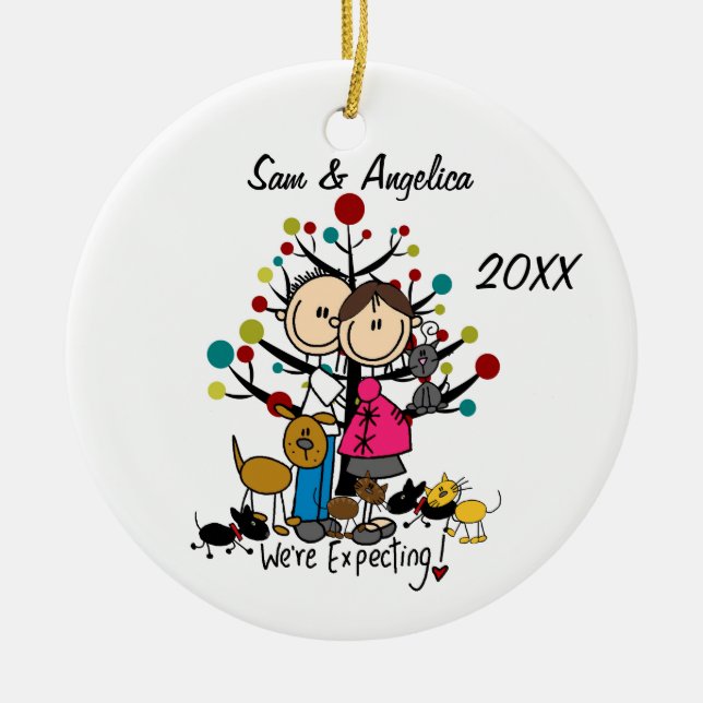 Expectant Couple 3 Dogs 3 Cats Ornament (Front)