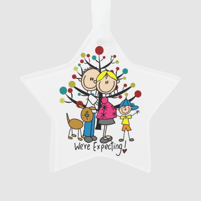 Expectant Couple, Boy, and Dog Acrylic Ornament (Front)