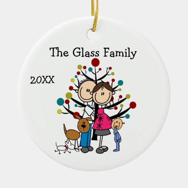 Expectant Couple Boy Two Dogs Ceramic Tree Decoration (Front)