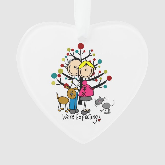 Expectant Couple, Dog, and Cat Acrylic Ornament (Front)