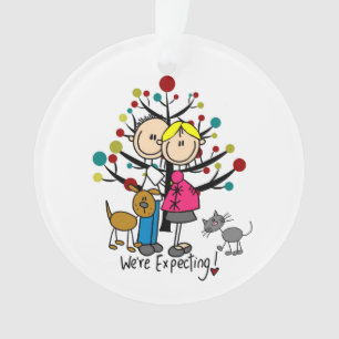 Expectant Couple, Dog, and Cat Acrylic Ornament