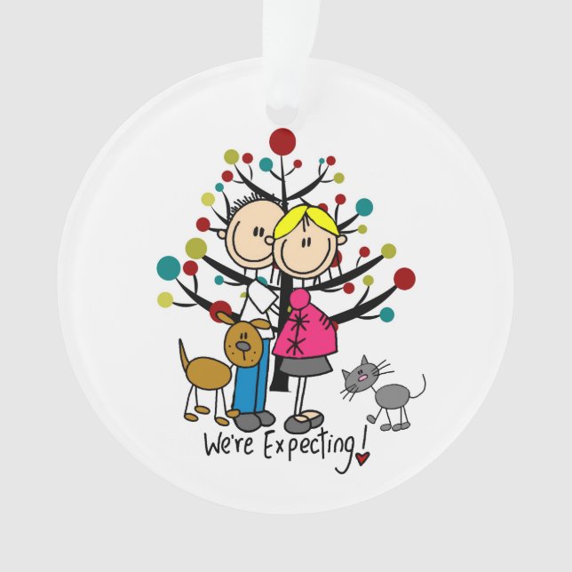 Expectant Couple, Dog, and Cat Acrylic Ornament (Front)