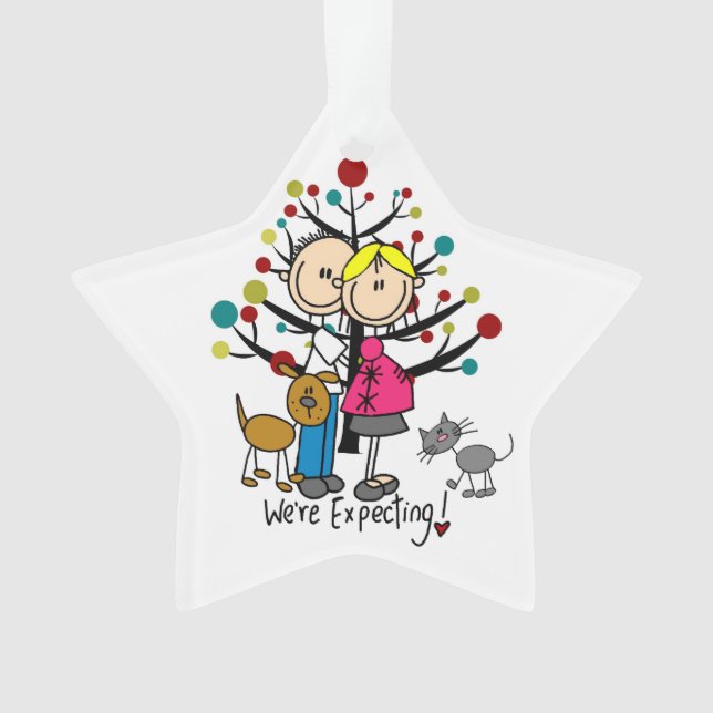 Expectant Couple, Dog, and Cat Acrylic Ornament (Front)