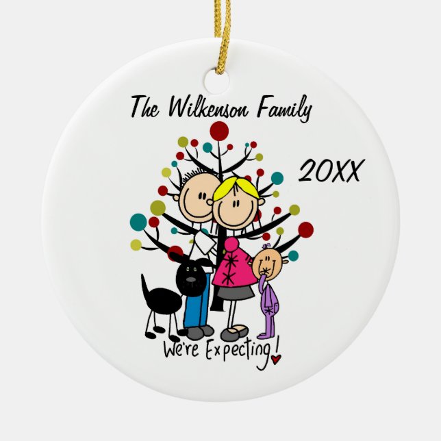 Expectant Couple Toddler Girl and Dog Ornament (Front)