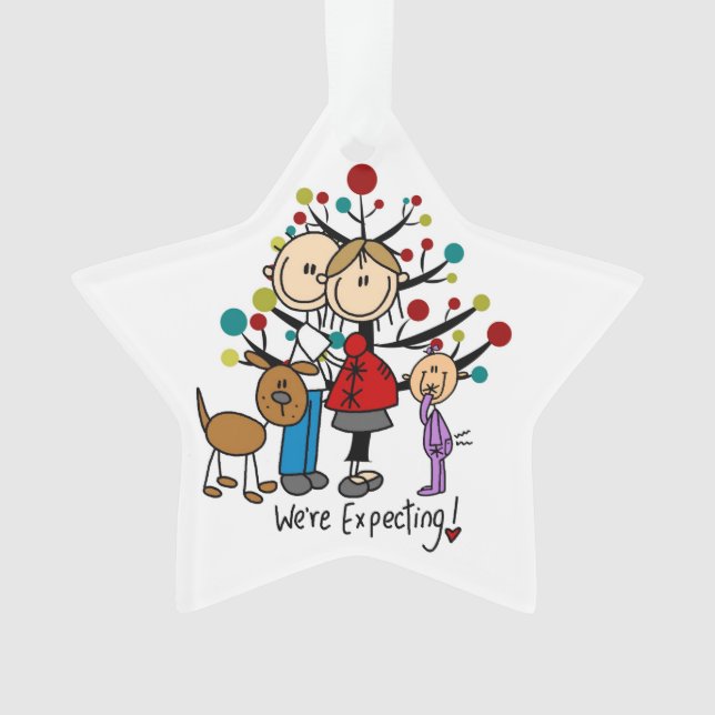 Expectant Couple Toddler Girl Dog Acrylic Ornament (Front)