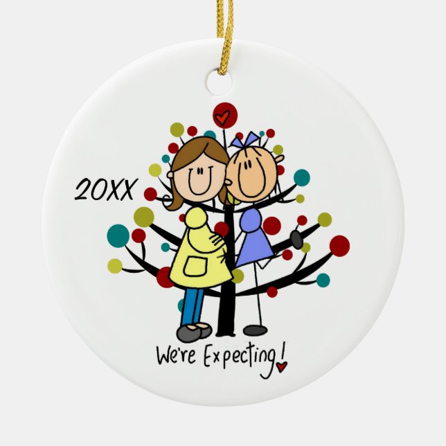 Expectant Couple Two Moms  Holiday Ornament (Front)