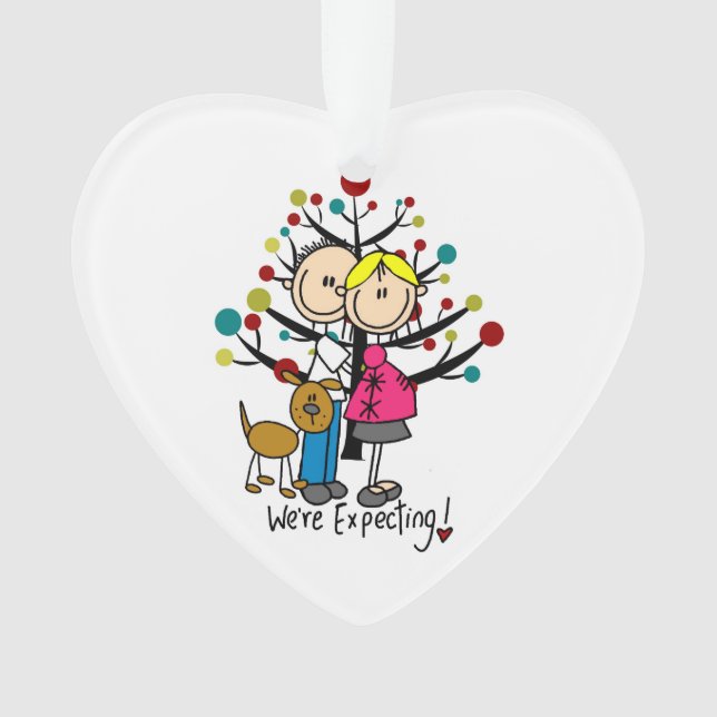 Expectant Couple w. Dog Holiday Acrylic Ornament (Front)