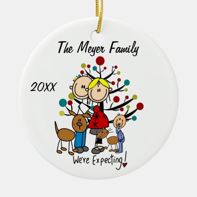 Expectant Couple with Boy, Dog, Cat Ornament (Front)