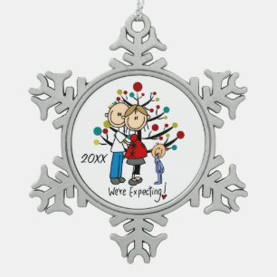 Expectant Couple With Boy Snowflake Ornament