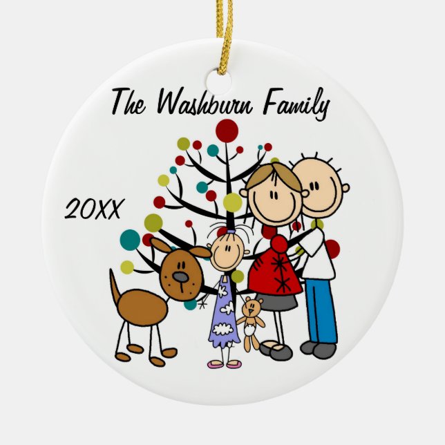 Expectant Couple With Girl, Cat, and Dog Ornament (Front)