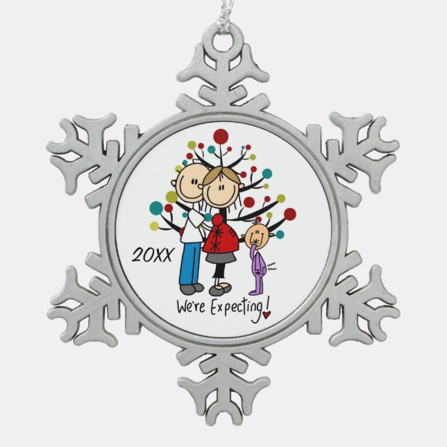 Expectant Couple With Girl  Snowflake Ornament (Front)