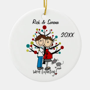 Expectant Couple With Grey Cat Ornament