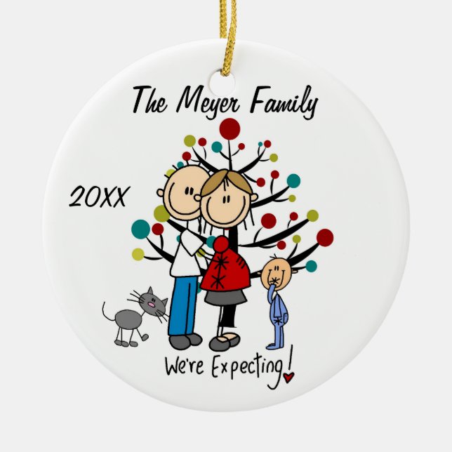 Expectant Couple with Toddler Boy/Cat Ornament (Front)