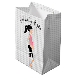 Expectant Mother on Gray Gingham Medium Gift Bag