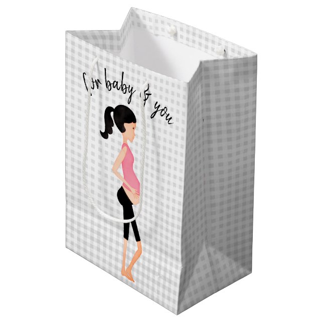 Expectant Mother on Grey Gingham  Medium Gift Bag (Front Angled)