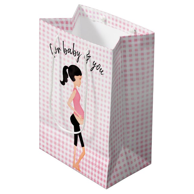 Expectant Mother on Pink Gingham  Medium Gift Bag (Front Angled)