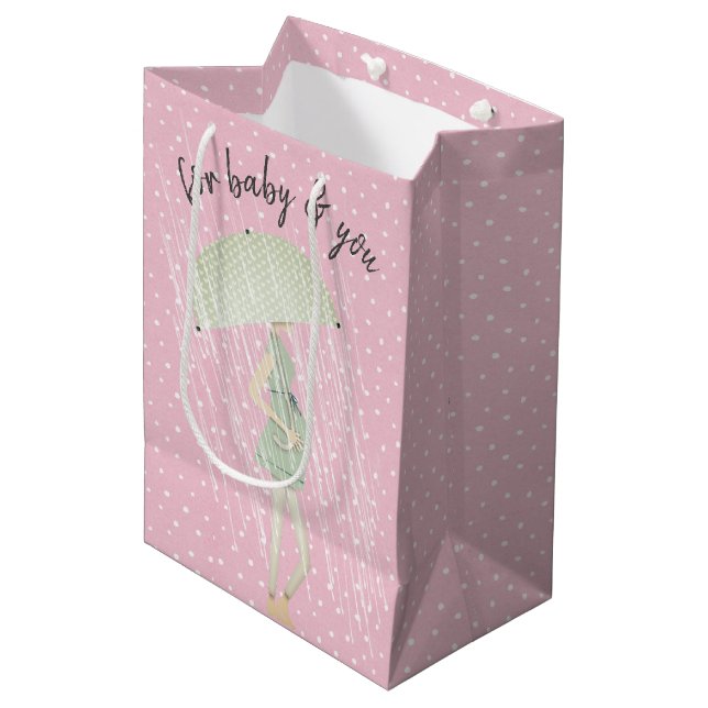 Expectant Mum with Umbrella on Polka Dots Medium Gift Bag (Front Angled)