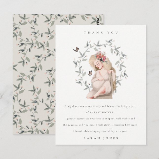 Expectant Women Foliage Baby Shower Thank You Postcard (Front/Back)