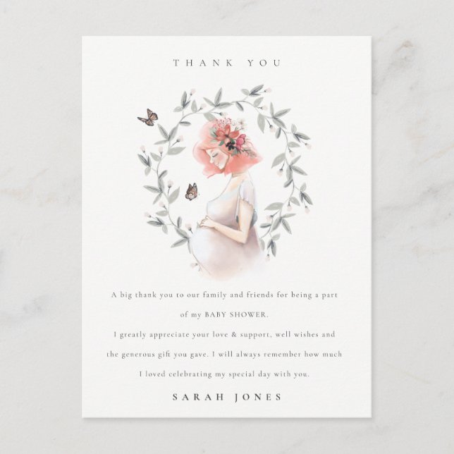 Expectant Women Foliage Baby Shower Thank You Postcard (Front)