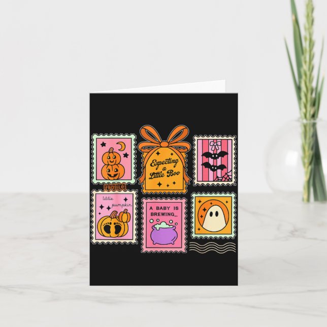 Expecting A Little Boo Cute Ghost Pumpkin Bat Anno Card (Front)