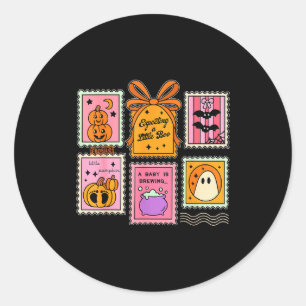 Expecting A Little Boo Cute Ghost Pumpkin Bat Anno Classic Round Sticker