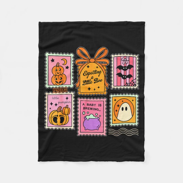 Expecting A Little Boo Cute Ghost Pumpkin Bat Anno Fleece Blanket (Front)