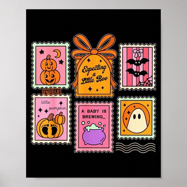 Expecting A Little Boo Cute Ghost Pumpkin Bat Anno Poster (Front)