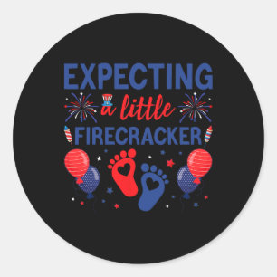 Expecting A Little Firecracker 4th Of July Pregnan Classic Round Sticker