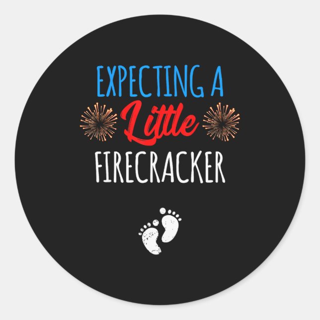 Expecting A Little Firecracker New Mom 4th Of July Classic Round Sticker (Front)