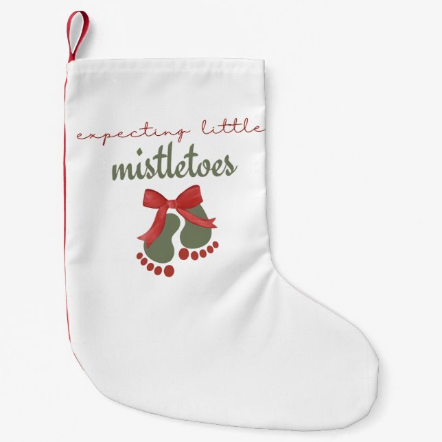 Expecting a Little Mistletoes Christmas Pregnancy Small Christmas Stocking (Front)