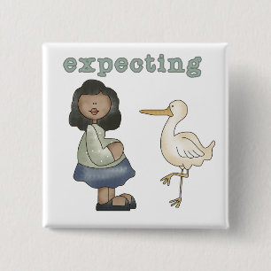 Expecting - African American Mum to Be and Stork 15 Cm Square Badge