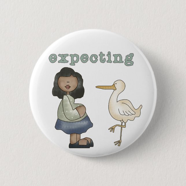 Expecting - African American Mum to Be and Stork 6 Cm Round Badge (Front)