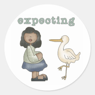Expecting - African American Mum to Be and Stork Classic Round Sticker