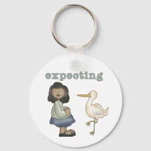 Expecting - African American Mum to Be and Stork Key Ring