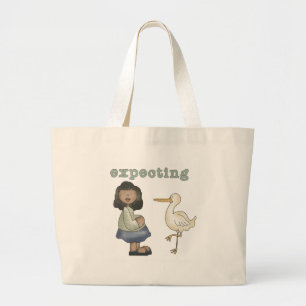 Expecting - African American Mum to Be and Stork Large Tote Bag