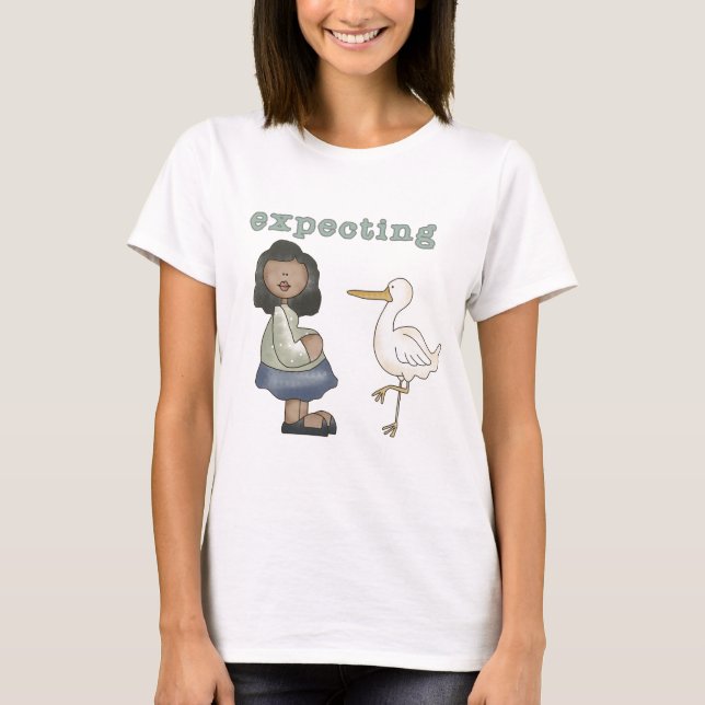 Expecting - African American Mum to Be and Stork T-Shirt (Front)