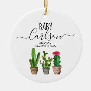 Expecting Baby Boy Pregnancy Announcement Cactus Ceramic Tree Decoration