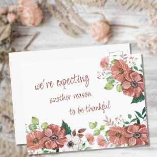 Expecting Fall Baby Autumn Flowers Pregnancy Announcement Postcard
