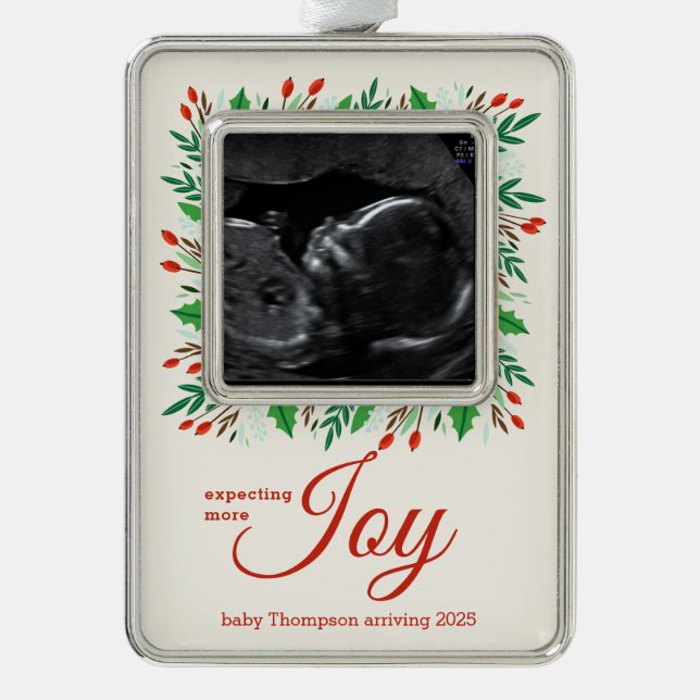 Expecting More JOY sonogram Silver Plated Framed Ornament (Front)