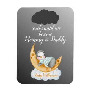 Expecting Parents Baby Countdown Penguin Black Magnet
